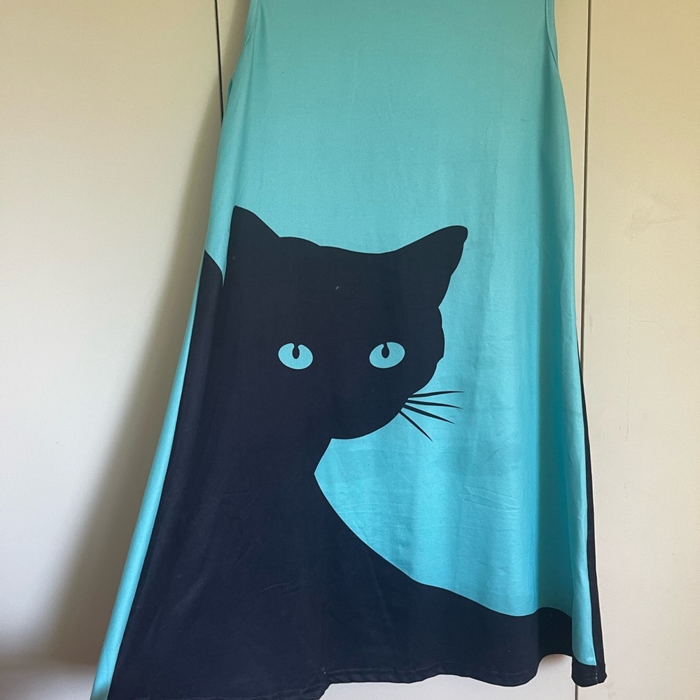 Are you a Cat Addict?? Must have Blue and Black Cat Print Dress